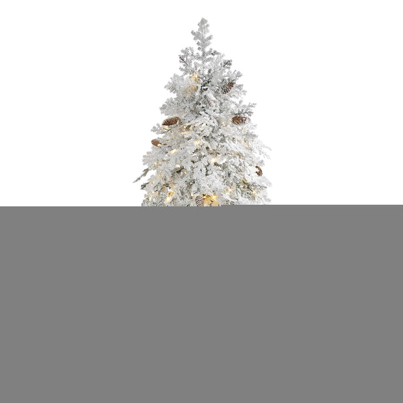 5' Flocked Spruce Christmas Tree With 100 Clear LED Lights