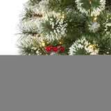 5' Frosted Swiss Pine Christmas Tree Pre-Lighted 200 LED Light And Berries