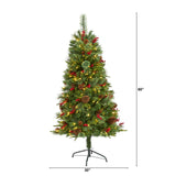 5' Norway Pine Christmas Tree Pre-Lighted With 200 LED, Cones And Berries