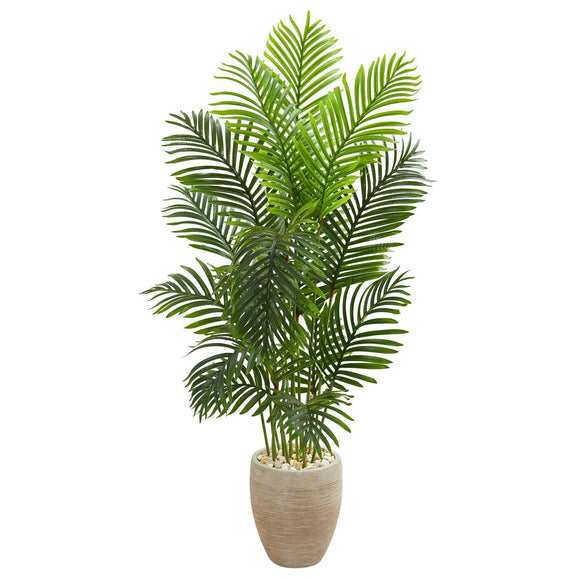 5’ Paradise Palm Artificial Tree In Sand Colored Planter