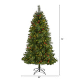 6' Aberdeen Spruce Christmas Tree Pre-Lighted 350 LEDs, Cones And Berries