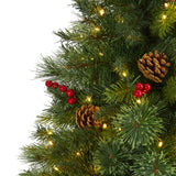 6' Aberdeen Spruce Christmas Tree Pre-Lighted 350 LEDs, Cones And Berries