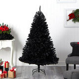 6' Black Christmas Tree Pre-Lighted With 400 Clear LED Lights