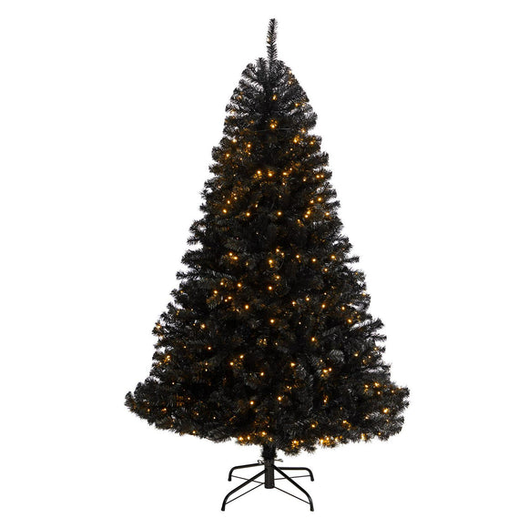 6' Black Christmas Tree Pre-Lighted With 400 Clear LED Lights