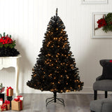 6' Black Christmas Tree Pre-Lighted With 400 Clear LED Lights