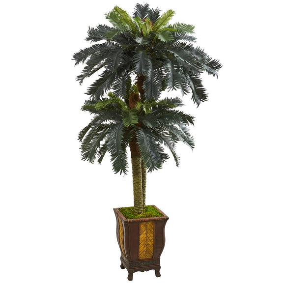 6’ Double Sago Palm Artificial Tree In Designer Planter