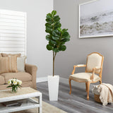 6’ Fiddle Leaf Fig Artificial Tree In Tall White Planter