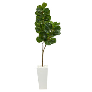 6’ Fiddle Leaf Fig Artificial Tree In Tall White Planter