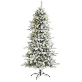 6' Flocked Livingston Fir Christmas Tree W300 LED And Cones