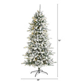 6' Flocked Livingston Fir Christmas Tree W300 LED And Cones