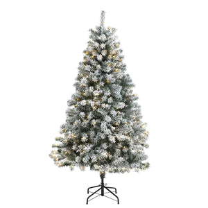 6' Flocked Rock Spruce Christmas Tree W/250 LED And 586 Tips