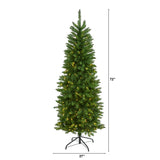 6' Slim Green Mountain Pine Christmas Tree Pre-Lighted With 250 Clear LEDs