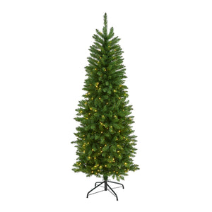 6' Slim Green Mountain Pine Christmas Tree Pre-Lighted With 250 Clear LEDs