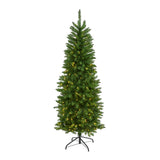 6' Slim Green Mountain Pine Christmas Tree Pre-Lighted With 250 Clear LEDs