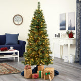 6' White Mountain Pine Christmas Tree Pre-Lighted 300 LEDs And Pine Cones