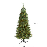 6' White Mountain Pine Christmas Tree Pre-Lighted 300 LEDs And Pine Cones