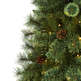 6' White Mountain Pine Christmas Tree Pre-Lighted 300 LEDs And Pine Cones