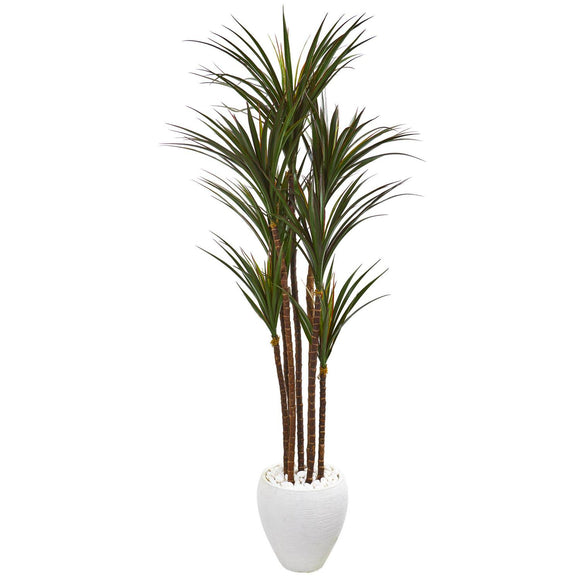 70” Giant Yucca Tree In White Planter UV Resistant