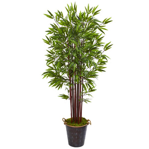 74” Bamboo Artificial Tree In Metal Planter