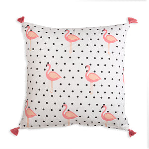 Flamingo PolkaDot Cotton Throw Pillow