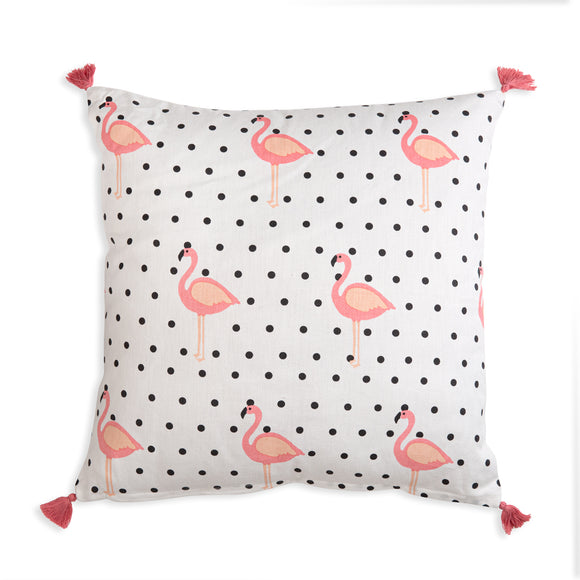 Flamingo PolkaDot Cotton Throw Pillow