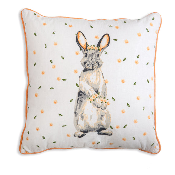 Bunny with Flowers Cotton Throw Pillow