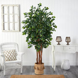 7’ Sakaki Tree W/1862 Lvs In Natural Jute Planter W/Tassels