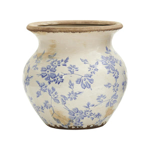 7” Tuscan Ceramic Blue Scroll Urn Vase