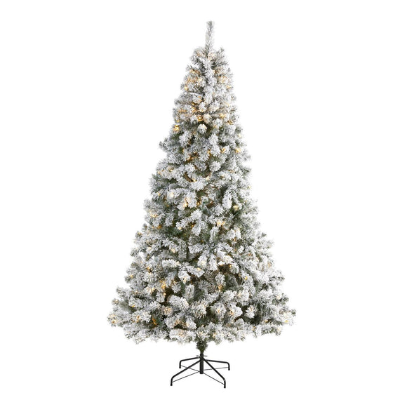 8' Flocked Fir Christmas Tree W/500 LED Lights And 1000 Tips