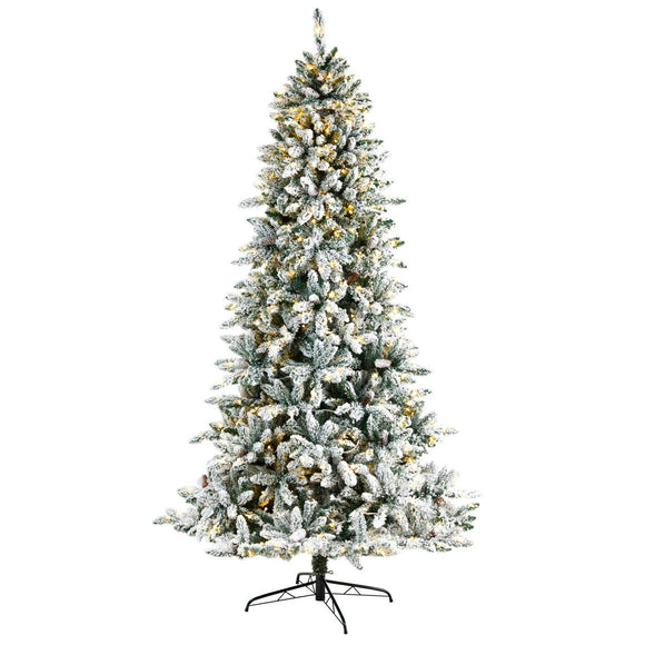 8' Flocked Livingston Fir Christmas Tree Pre-Lighted 500 Clear LED