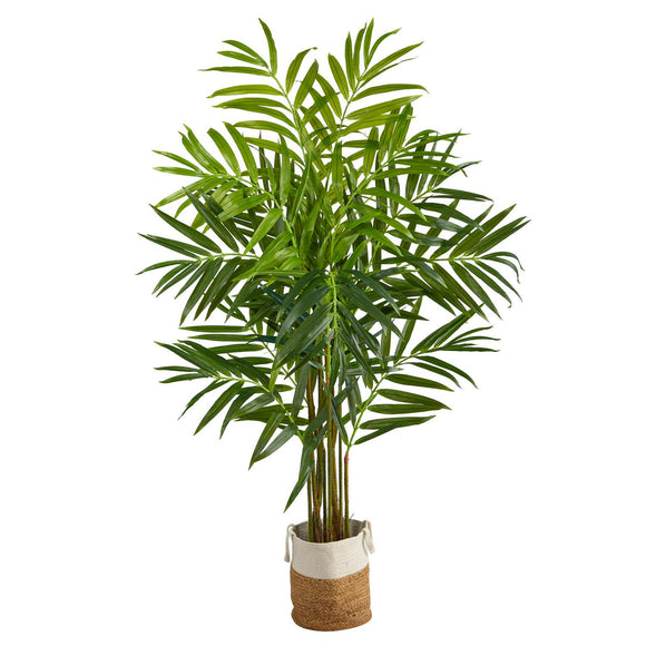 8’ King Palm Tree In Handmade Natural Jute And Cotton Planter