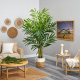 8’ King Palm Tree In Handmade Natural Jute And Cotton Planter