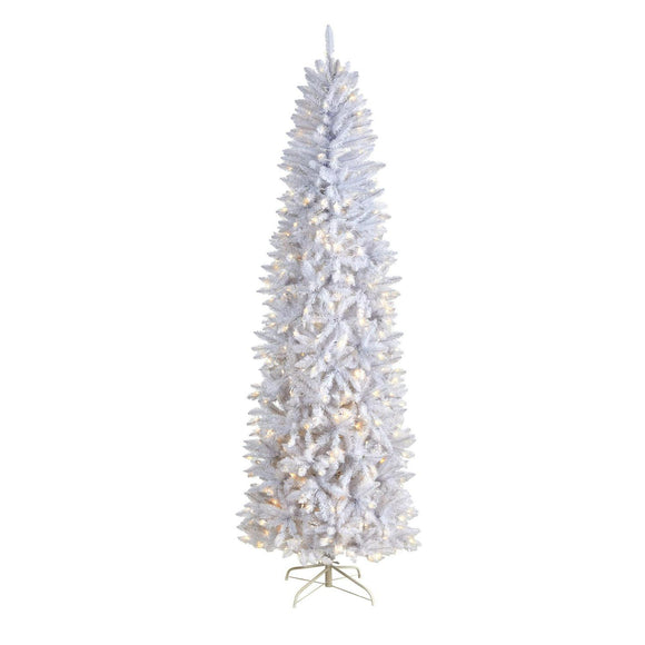 8' Slim White Christmas Tree With 400 Lights And 1348 Tips