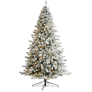 9' Flocked Rock Springs Spruce Christmas Tree Pre-Lighted With 650 LED