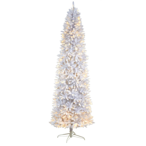 9' Slim White Christmas Tree Pre-Lighted With 600 Lights And 1860 Tips