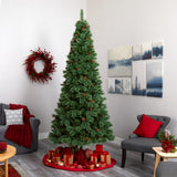 9' White Mountain Pine Christmas Tree Pre-Lighted 650 LEDs And Pine Cones