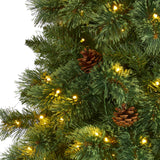 9' White Mountain Pine Christmas Tree Pre-Lighted 650 LEDs And Pine Cones