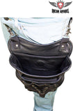 Black Naked Cowhide Leather Multi-Pocket Laced Thigh Bag With Extra Layer