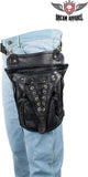 Black Naked Cowhide Leather Multi-Pocket Laced Thigh Bag With Extra Layer