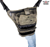 Distressed Brown Leather Multi Pocket Thigh Bags With Gun Pocket