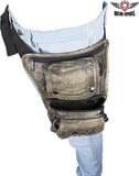 Distressed Brown Leather Multi Pocket Thigh Bags With Gun Pocket