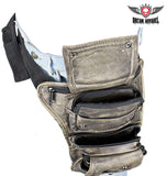 Distressed Brown Leather Multi Pocket Thigh Bags With Gun Pocket