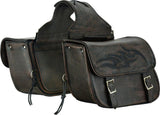 Genuine Distressed Brown Naked Leather Concealed Carry Saddlebag With Flame