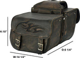 Genuine Distressed Brown Naked Leather Concealed Carry Saddlebag With Flame