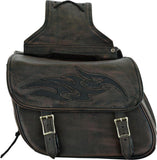 Genuine Distressed Brown Naked Leather Concealed Carry Saddlebag With Flame