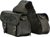 Genuine Distressed Brown Naked Leather Concealed Carry Saddlebag With Flame