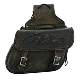 Genuine Distressed Brown Naked Leather Concealed Carry Saddlebag With Flame