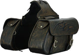 Genuine Distressed Brown Naked Leather Concealed Carry Saddlebag With Flame