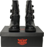 Ladies Zippered Black Multi Studded Buckle Boots By Milwaukee Riders