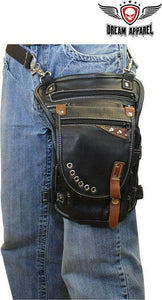 Naked Cowhide Leather Thigh Bag W/ Gun Pocket - Black And Touch Of Brown